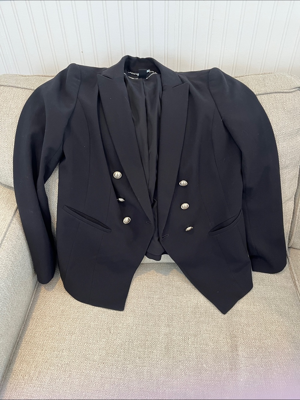 White House Black Market Black Double-Breasted Blazer with Silver Buttons